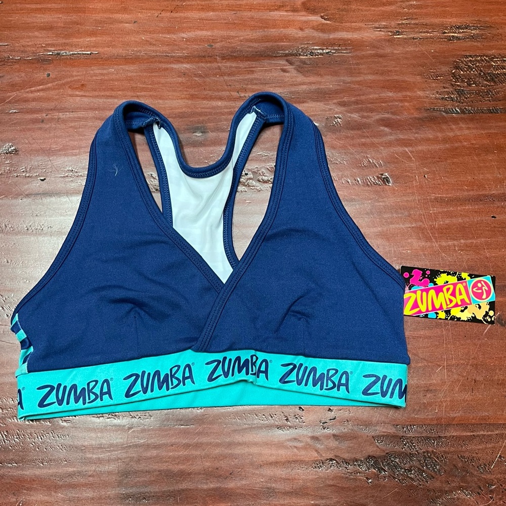 ZUMBA FITNESS NWT Sports Bra Navy & Turquoise Size L